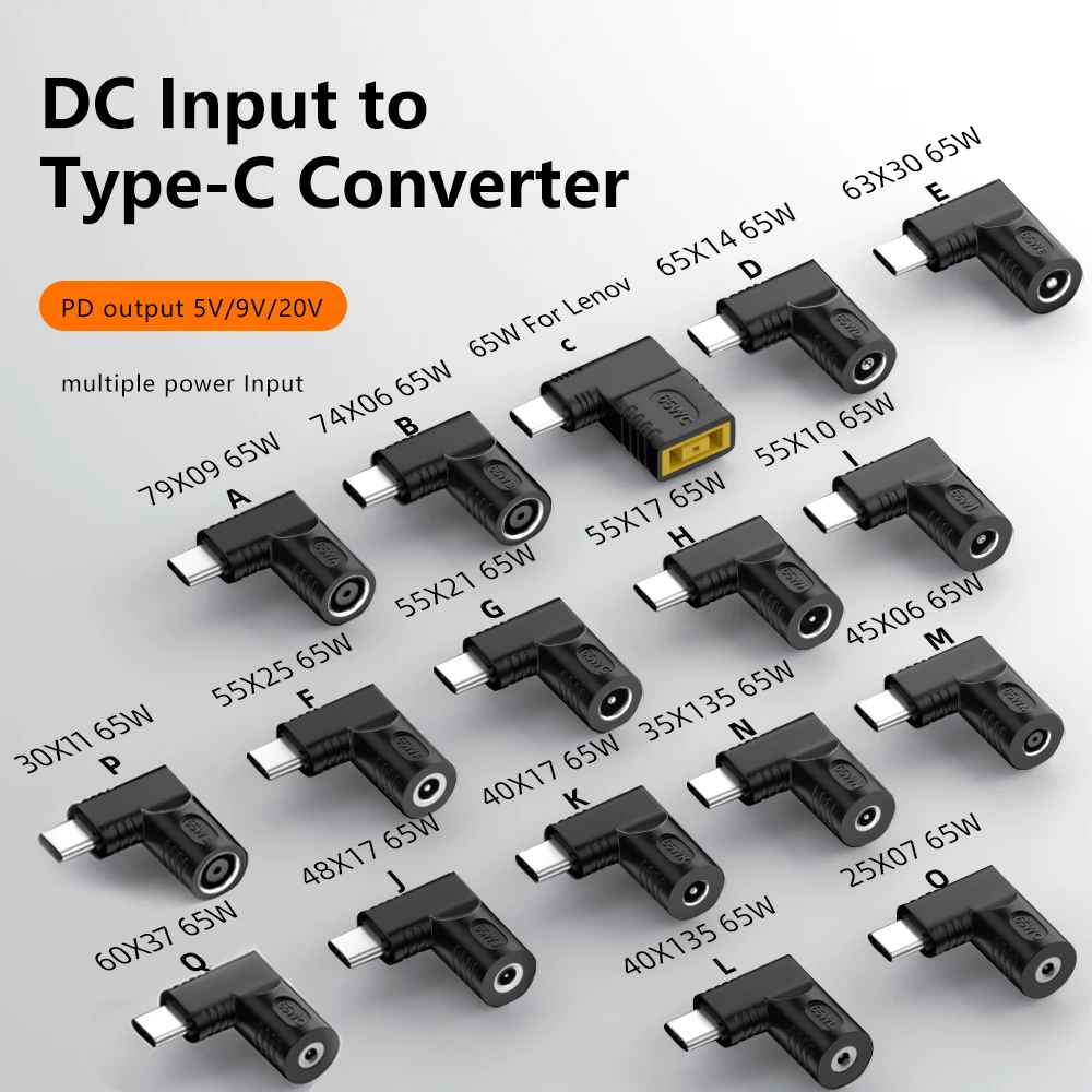 USB C Male PD Charge Converter For Laptop 5V 9V 12V 65W Output Charging DC5.5*2.5MM 4.0*1.7MM 4.0*1.35MM 2.5*0.7MM For Dell HP images - 6