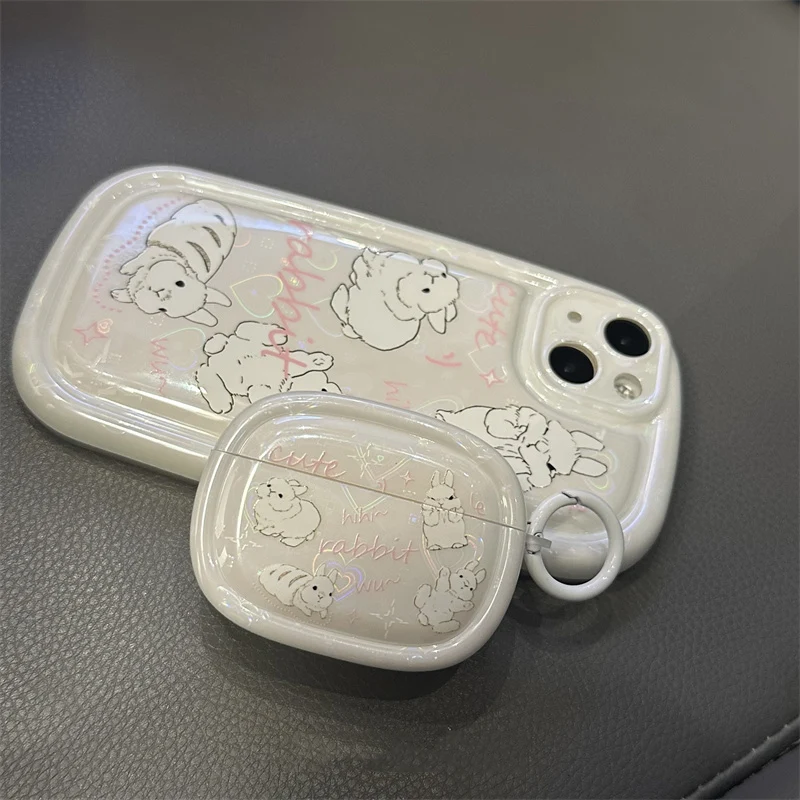 

Luxury laser love heart bunny painted case For iphone 13 12 14 pro 11Pro Max for airpods 3 Pro 1 2 protective silicone cover