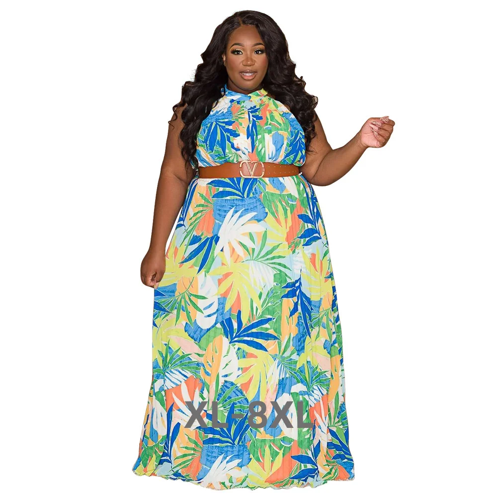 

Plus Size Summer Bohemia Printing Women Maxi Dress Round Neck Sleeveless a Line Summer Holidays Casual d 3xl 4xl 5xl 6xl