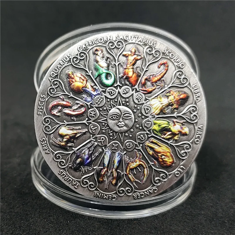 

Constellation Coin Retro Silver Euro American Coin Alloy Twelve Constellation Commemorative coin Lucky Goddess Guard Coin