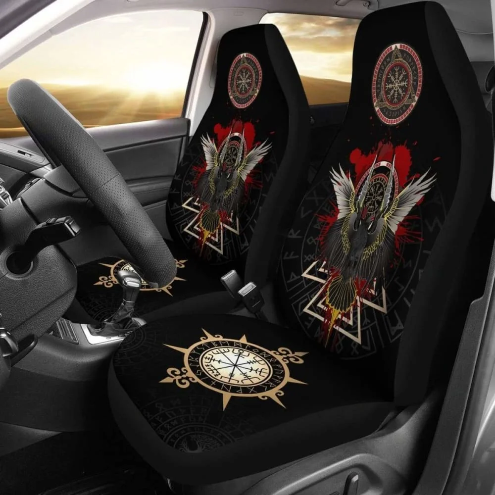 

Vikings Car Seat Covers Raven Of Odin Special Version ,Pack of 2 Universal Front Seat Protective Cover