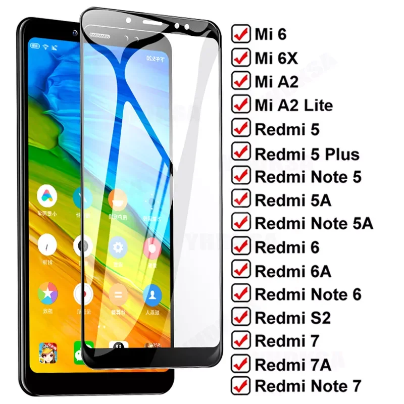 

Full Cover Glass for xiaomi Mi 6 6X A2 Lite Tempered Screen Protector Redmi 6A 7A S2 Note 7 6 Pro 5A 5 Plus Protective Film