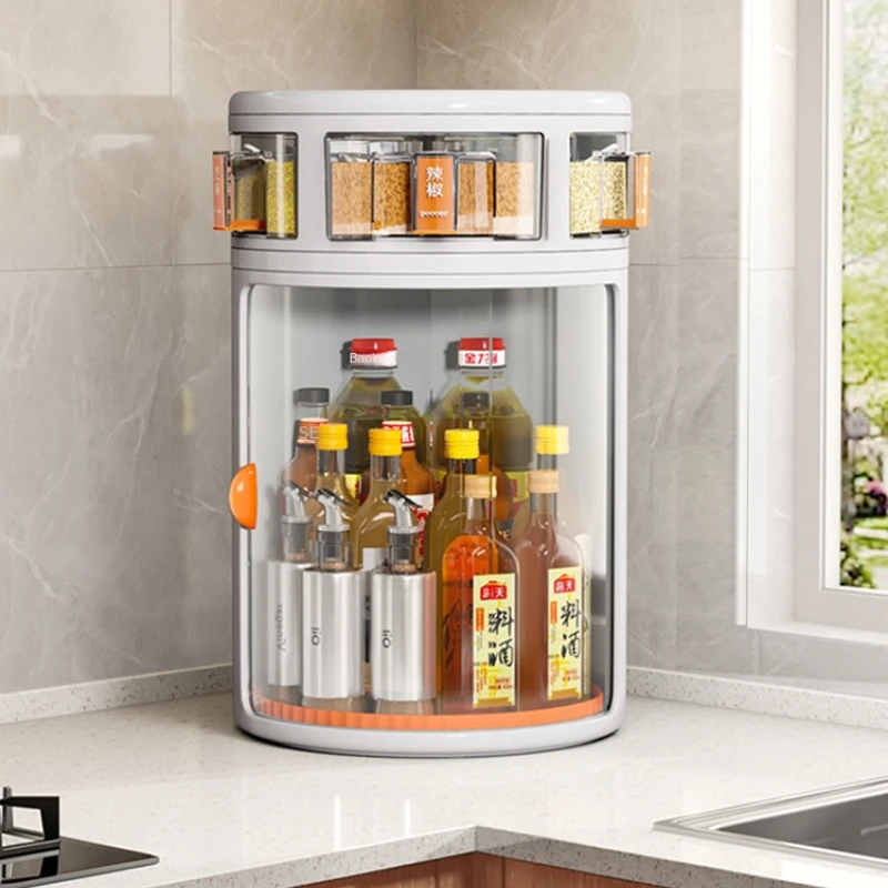 

Кухонная стойка для специй zq, бытовая многофункциональная Пылезащитная стойка для хранения приправ, вращающаяся стойка для специй