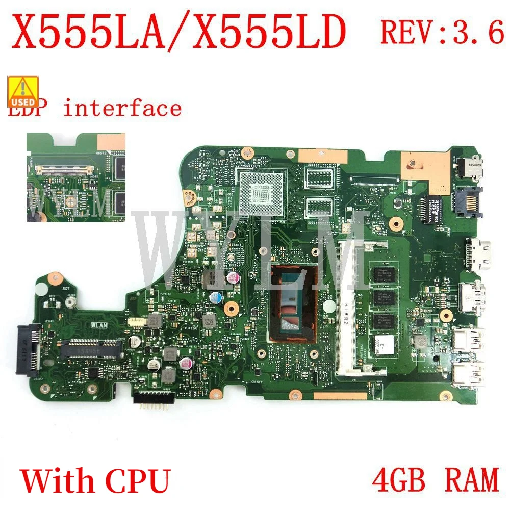 

Материнская плата X555LA EDP I3-5005 CPU 4 Гб RAM REV3.6 для ноутбука ASUS W519L X555L X555LJ X555LB X555LN X555LF X555LD, б/у материнская плата
