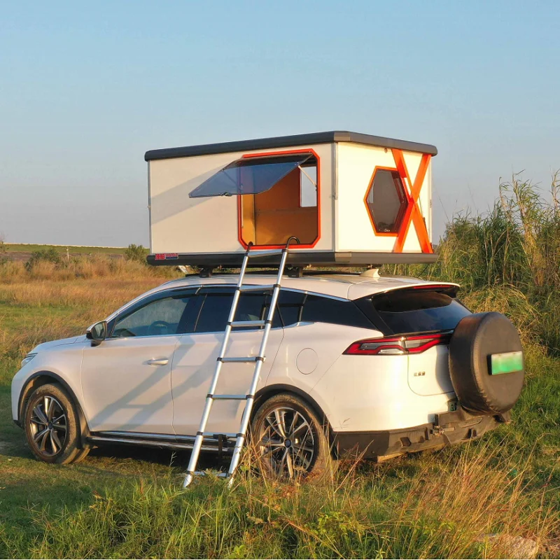 

outdoor off road folding 3-4 person auto camping trailer aluminum 4x4 rooftop tents hard shell roof top tent with solar panel