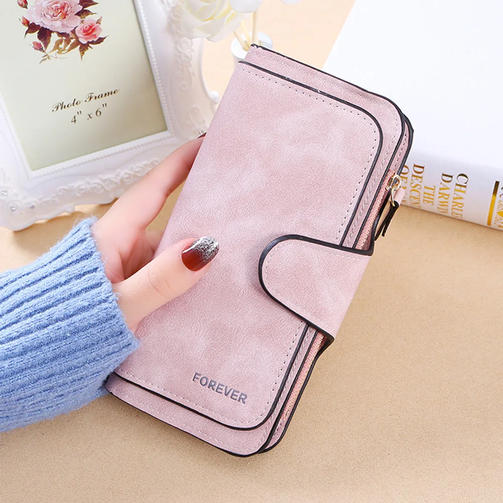 

Money Retro Frosted Practical With Zipper Folding PU Leather Card Holder Purse Fashion Multiple Slots Blocking Women Wallet Long