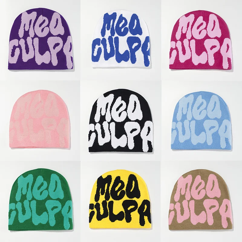 

Mea Culpas Beanie Ins Hot Y2K Cap Fashion Knitting Hat For Women Men Unisex Cold Wool Cap Letter Jacquard Gorros Dropshipping