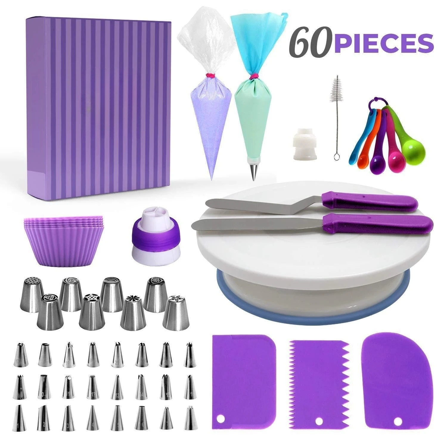 

60pcs/35pcs Cake Turntable Kit Baking Pastry Tools Set Turntable Spatula Nozzle Piping Bags Cake Decorating Supplies