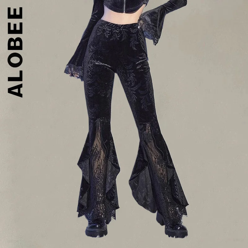 

Alobee Pants Women Trousers New Hip See Through Women Trousers Soft Flare pants Harajuku Pants For Women Elastic Trendy Bottoms