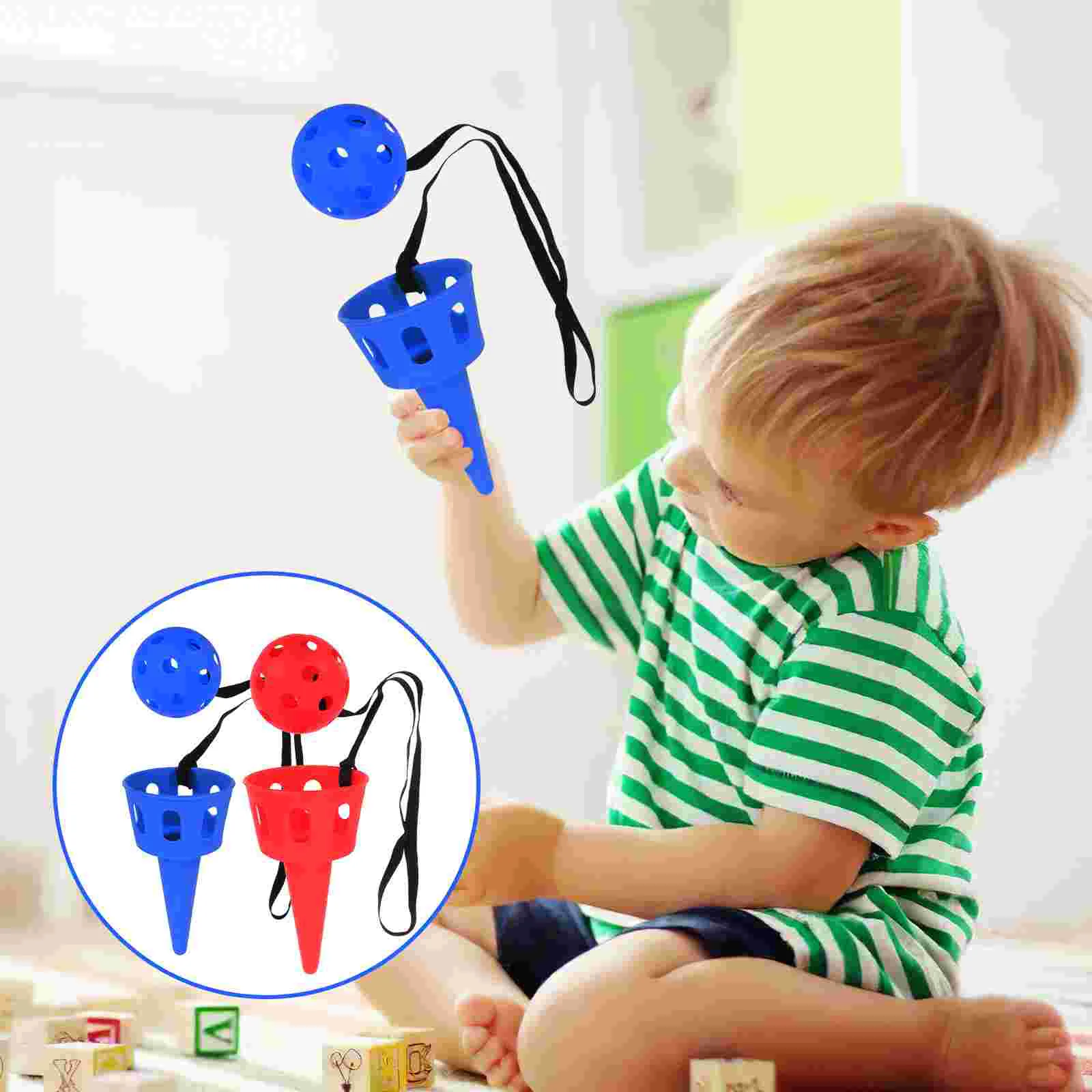 

2 Sets and Catch Games with Launcher Baskets Balls Toss Scoop Toys for Boys Adults Indoors Outdoors Lawn Camping Beach Red Blue