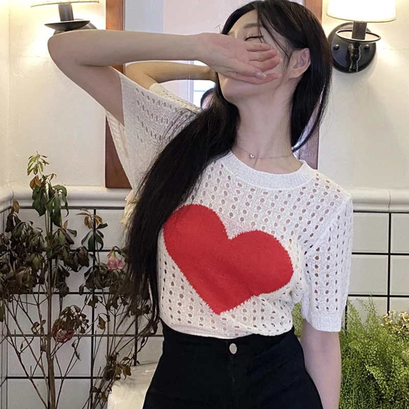 

Y2k женские красные повседневные футболки с круглым вырезом для девушек, Женская белая футболка с вырезами, футболка с коротким рукавом, лето...