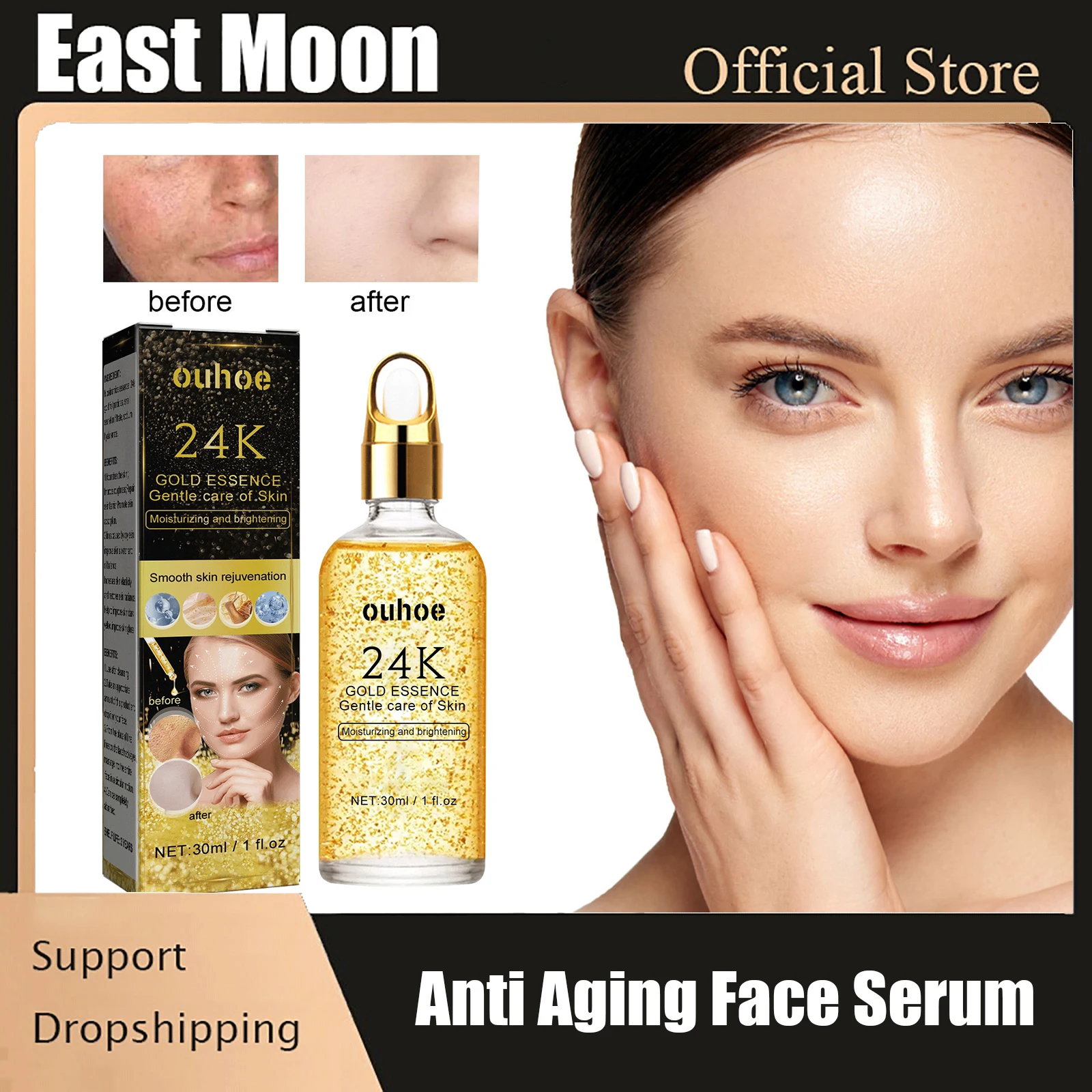 

24k Gold Face Serum Moisturizing Anti Aging Wrinkle Removal Shrink Pores Whitening Brighten Skin Lifting Firming Facial Essence