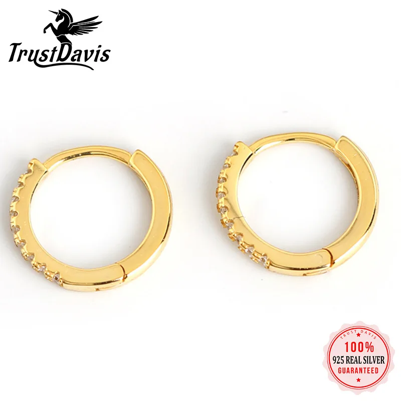 TrustDavis 925 Твердые серьги из настоящего серебра, модные круглые серьги-гвоздики с цирконом для женщин, модные Изящные Ювелирные изделия J062
