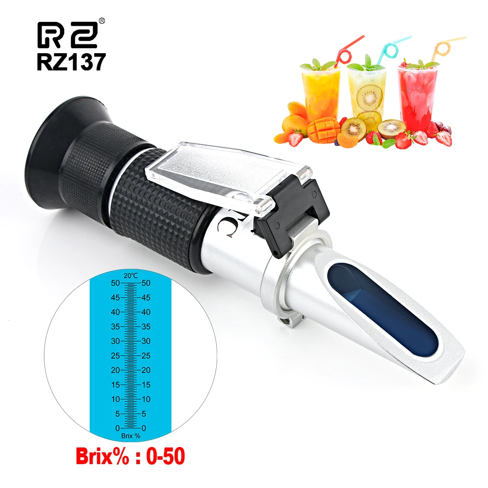 

RZ Handheld Brix Refractometer 0~50% ATC Concentration Saccharimeter Meter Tool Test Fruit orange sugar content tester