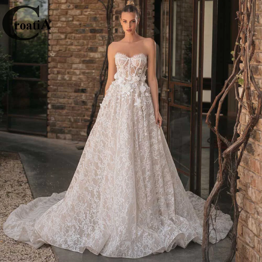 

Croadia Delicate Princess Wedding Dress Bridal For Woman Lace 3D Blossoms Sweetheart New Appliques Vestidos De Novia Custom Made