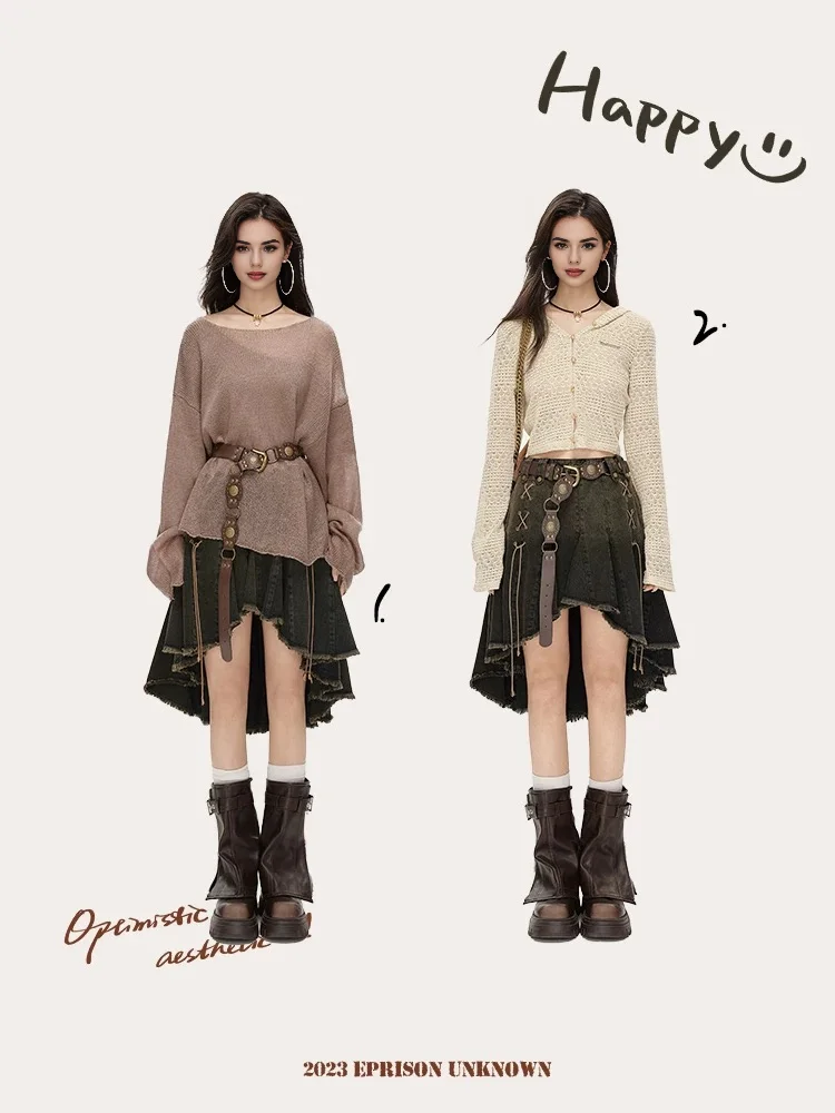 Женская джинсовая юбка в винтажном стиле эмо 1920-х годов