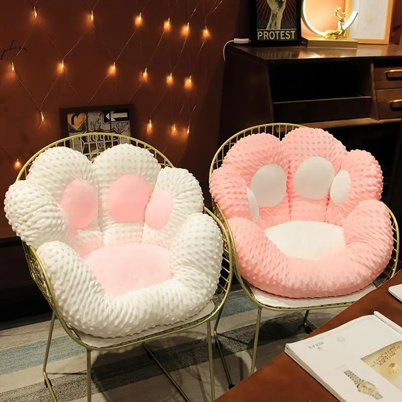 Симпатичная подушка в виде кошачьей лапы плюшевая для стула розовая ленивого