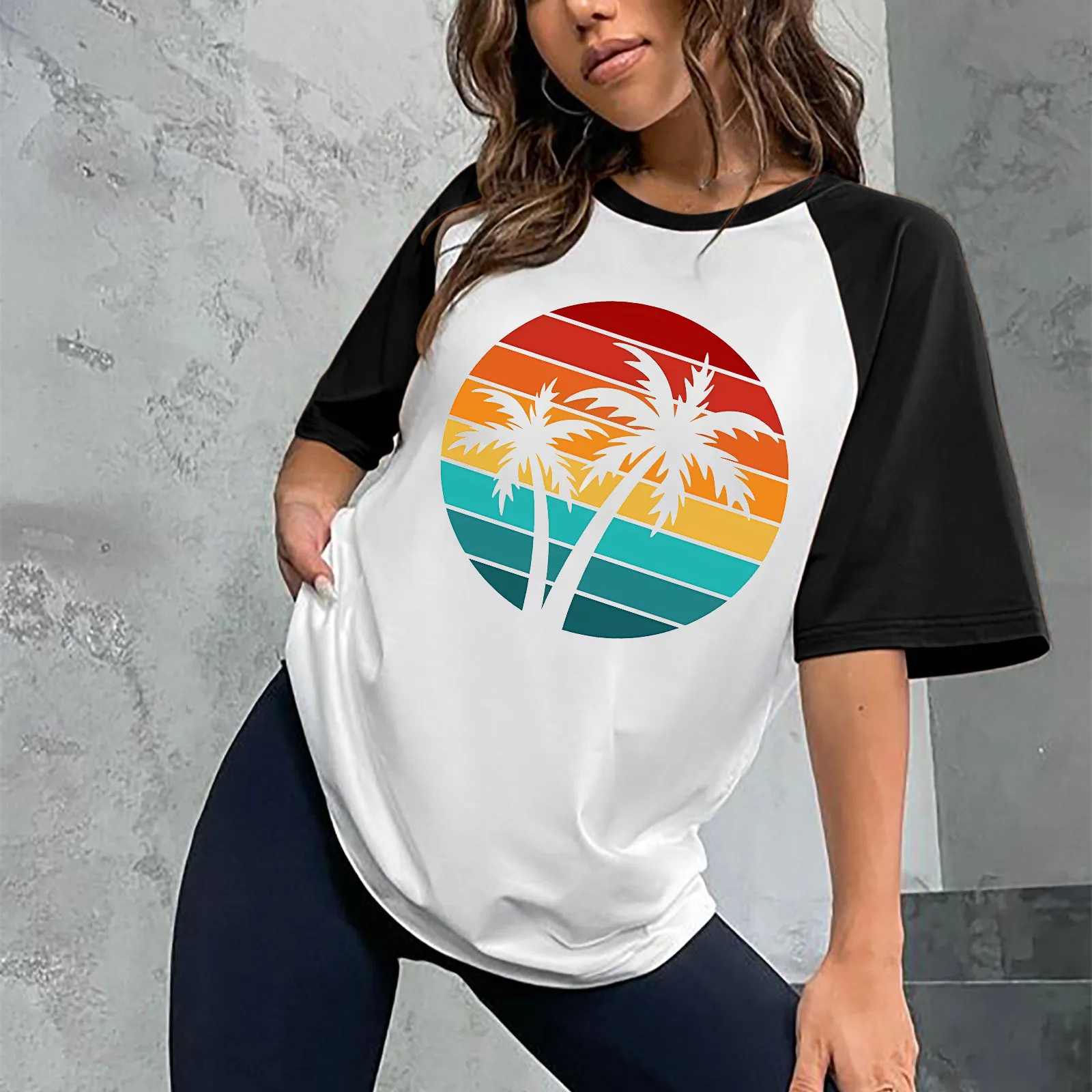 

Уличная Женская одежда с объемным абстрактным рисунком Гавайских узоров, с рукавами реглан, женская одежда, футболка с круглым вырезом, жен...