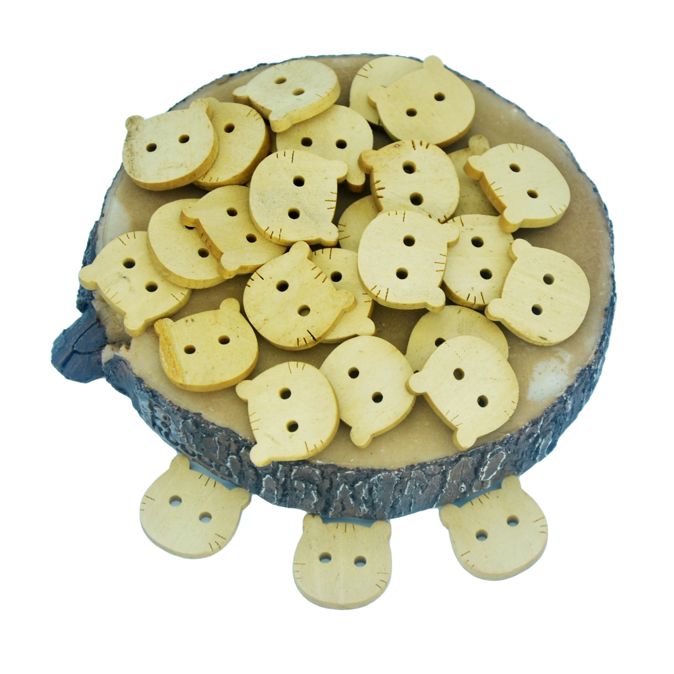 

10pcs Kitten Shape Wooden Button 2 Hole Cartoon Cat Animal Style Natural Wood Decorative Buttons for Clothes DIY Craft Supplies
