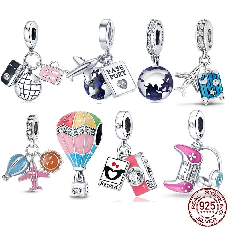 925 Sterling Silver Camera Bead and Globe Charm Fit Original Pandora Bracelet DIY Jewelry For Women Support Wholesale |