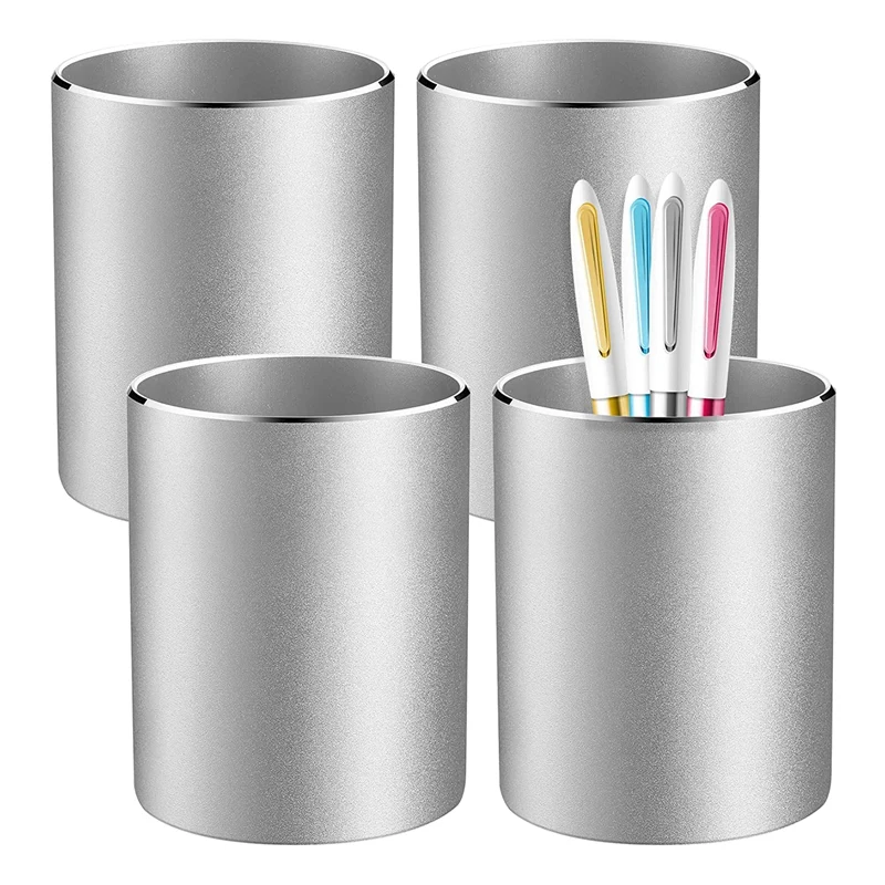 

4 Pack Pen Holder For Pencil Cup With Non Slip Silicone Padding Round Desktop Organizer 4 X 3.15 X 3.15 Inch