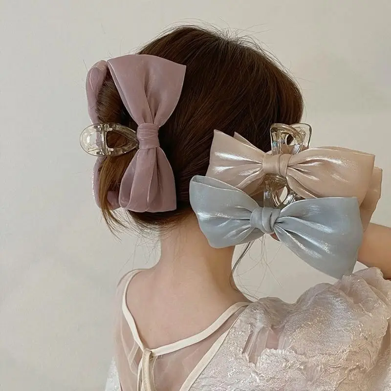 

Organza Bow Hair Claws Women Girls Yarn Ribbon Shark Clip Shiny Mesh Hairpins Crab Clips Elegant Hair Accessories Headwear