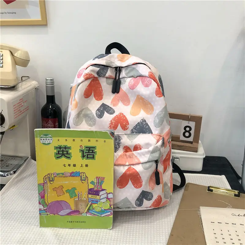 Cute Heart Prints School Bags Women's Colorful Satchel Graffiti Dots Backpack Teen Girls Students Casual Bagpack Schoolbag Daily