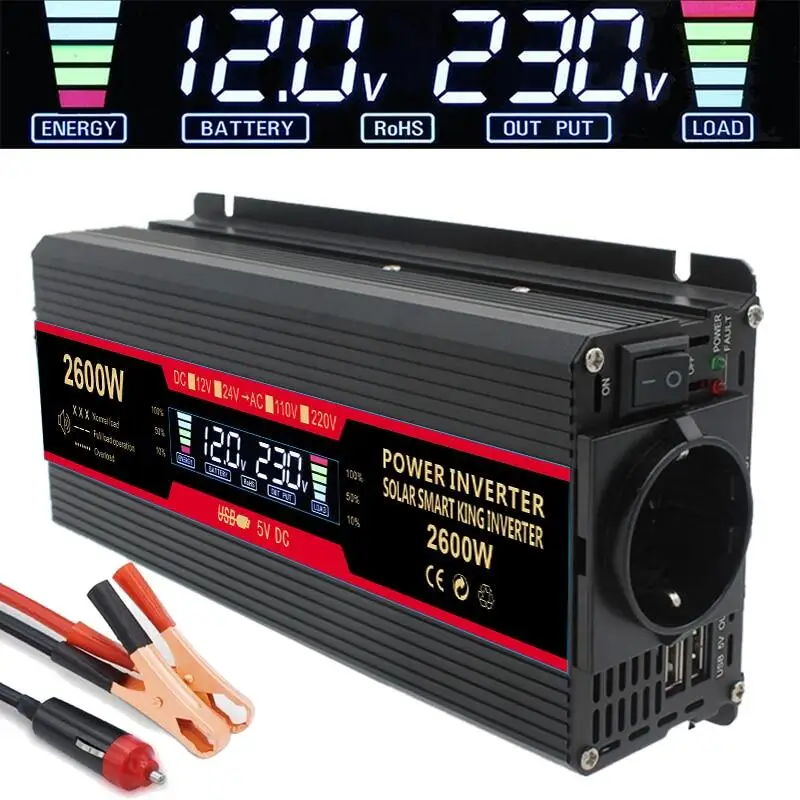 

220V 1500W/2000W/2600W Inverter Car Transformer Power Inverter Convert EU Socket Modified Sine Wave LCD Display Solar inverters