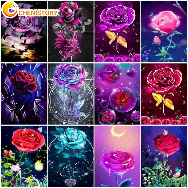 

CHENISTORY Painting By Numbers DIY HandPainted Oil Painting Rose Picture Paint Adults Kit Drawing On Canvas Home Decoration Gift