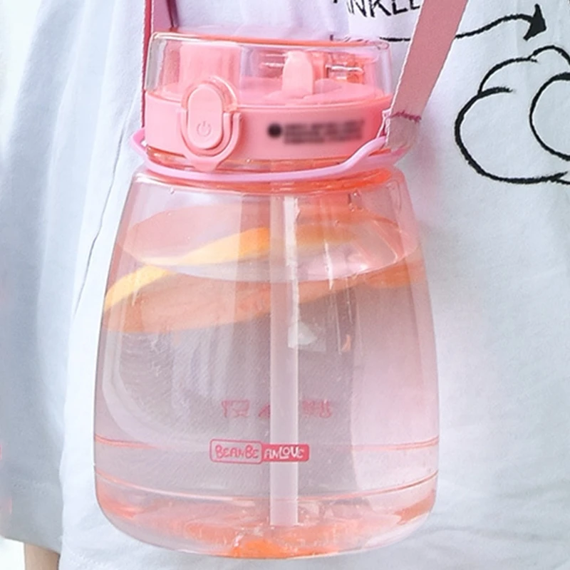 

Cute Pot Belly Cup Water Bottle Big Belly Cup 1300ml Sports Bottle for Water Jug Female Kettle with Straw and Strap