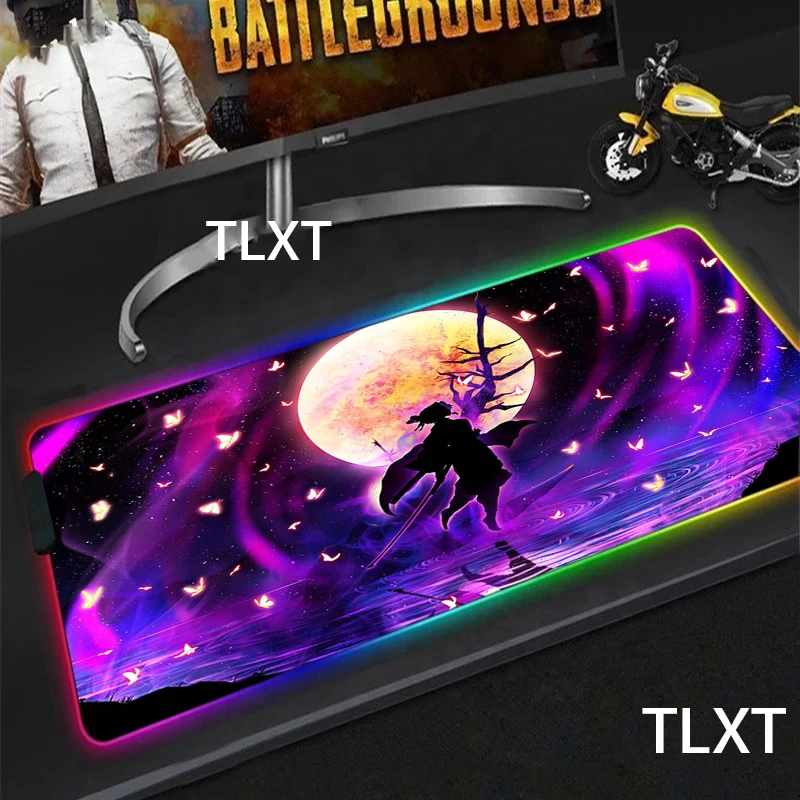 

RGB Demon Slayer Mouse Pad Pc Anime Rug Setup Gamer Accessories Gaming Mats with Backlight Mat Mousepad Speed Led Keyboard Mat