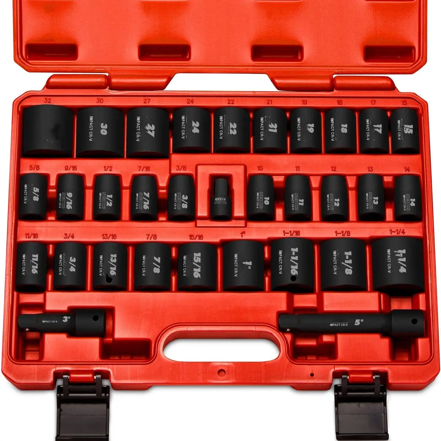 

1/2 Drive Impact Socket Set 35Pcs Deep Shallow Assortment Metric 8mm-32mm Top Grade Chrome Vanadium Steel Extension Bars Adapte