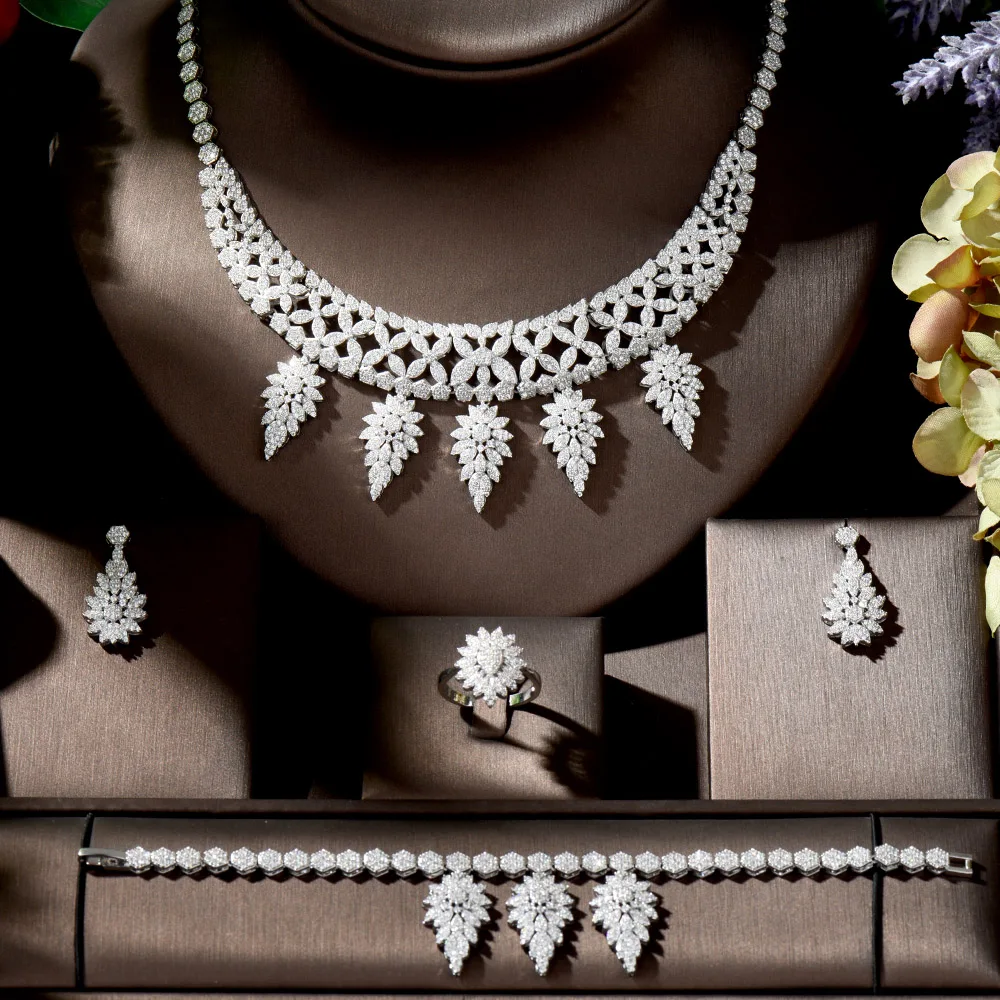 Fashion Luxury Zircon Wedding Jewelry Sets for Women White Color African Jewelry Sets Stud Earrings pendientes de fiesta N-1311