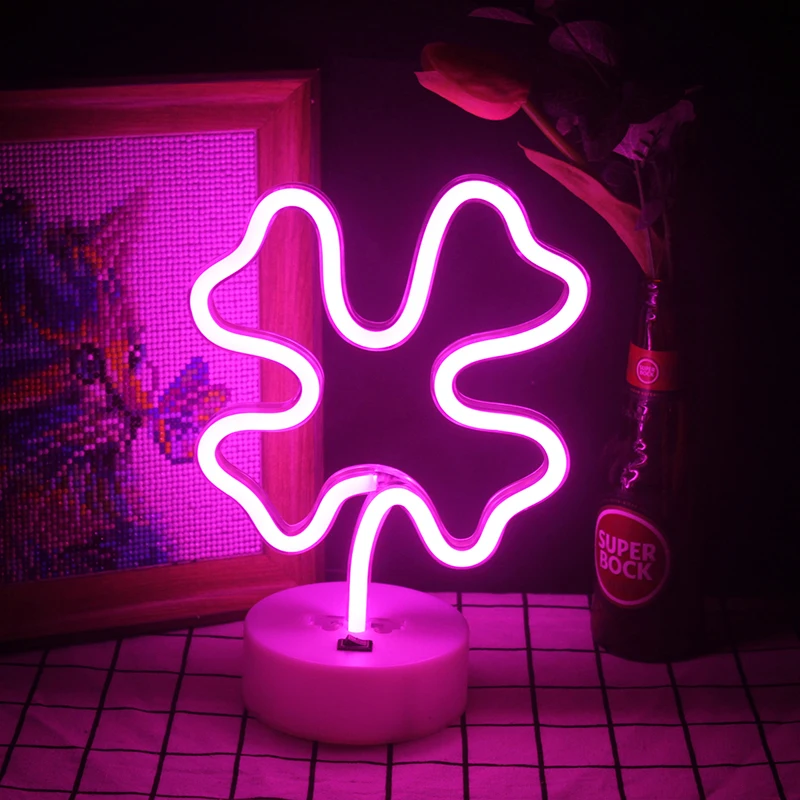 

Wanxing Pink Four-leaf Neon Light With Base For Kids Room Desk Table Neon Lamp Sign USB Battery Supply Brithday Xmas Gift