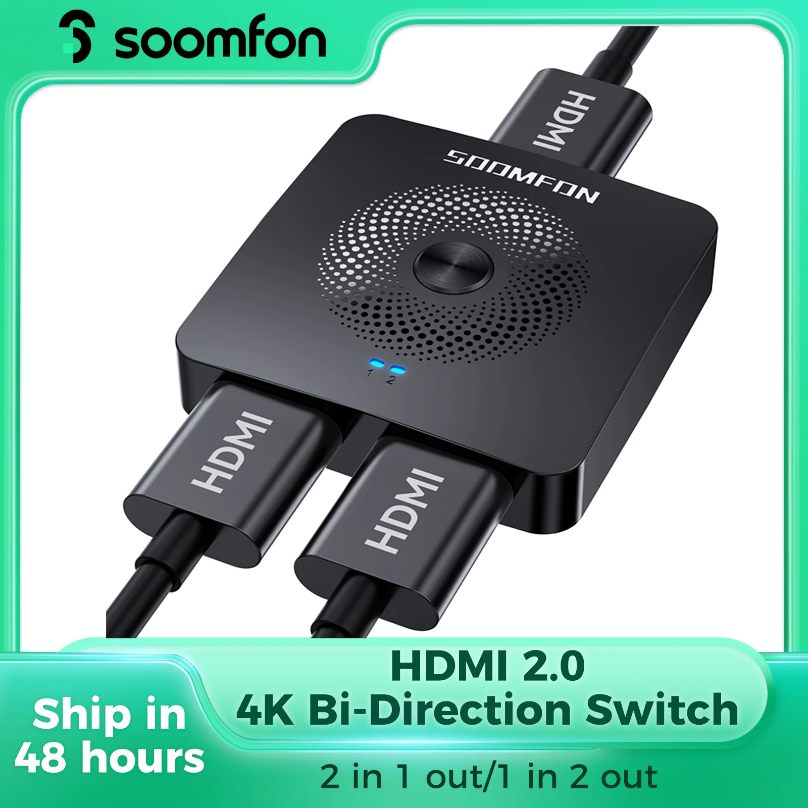 

SOOMFON 4K 60Hz HDMI2.0 Switch Splitter Bi-directional 1x2/2x1 HD 4K HDR HDCP Splitter Supports Ultra for PS4/5 TV Box Xbox DVD
