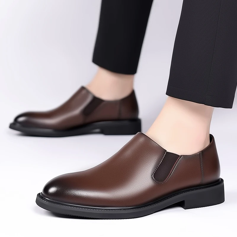 

2023 Hot Sale Shoes for Men Basic Men's Leather Casual Shoes Wedding Low Heel Male Sewing Round Toe Slip on Non Slip Men's Shoes
