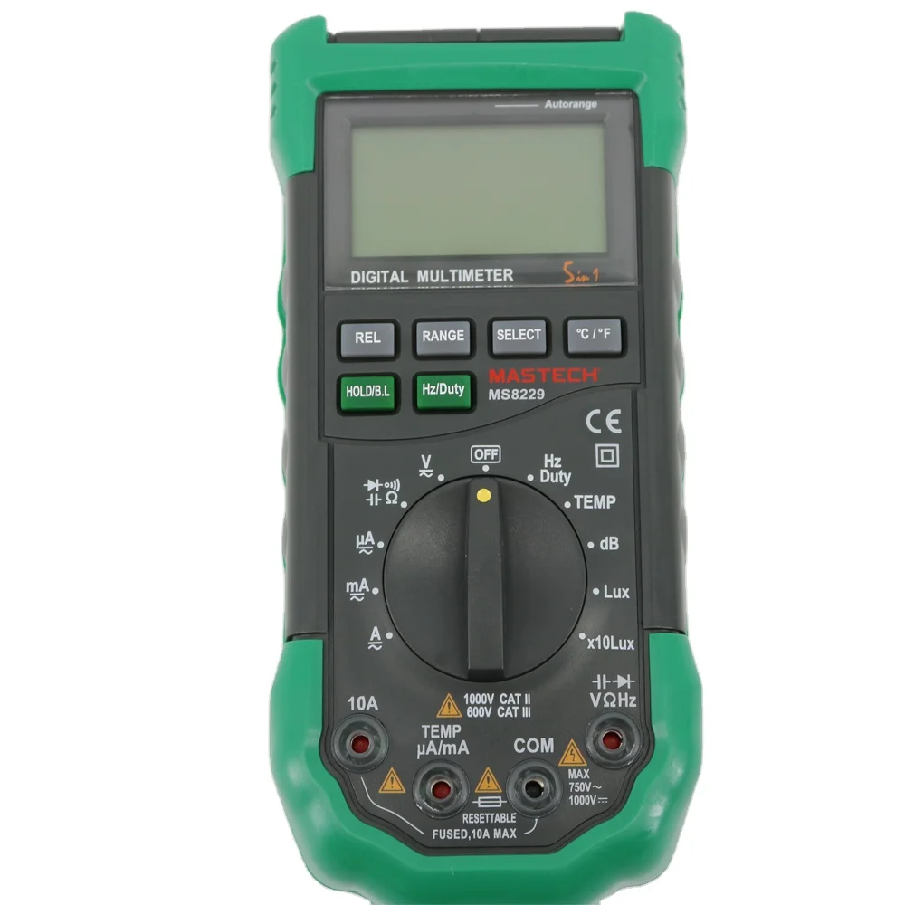 

MS8229 Digital Multimeter 5 in 1 Temperature Lux Humidity Sound Meter with Back Light