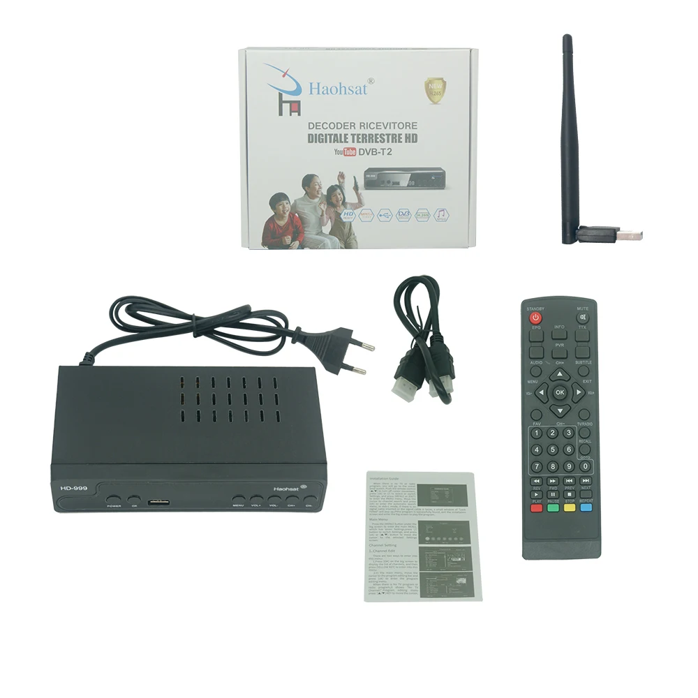 Haohsat DVB-T2HD-999 FTA HEVC 265 DVB T2 Digital TV Tuner H.265 Receptor Full HD DVBT2 Set-top Box Wifi Receiver DVB-T -> Haohsat DVB-T2HD-999 FTA HEVC 265 DVB T2 Цифровой тюнер для цифрового телевидения H.265 Приемник полного HD DVBT2 с Wi-Fi для прис