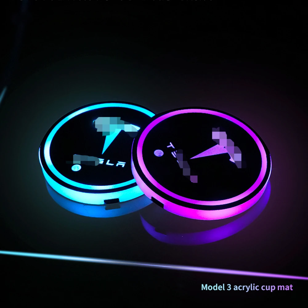 

Car Led Water Bottom Mat Decor Cover Luminous Trim Lamp Ornament Coaster Accessories For TESLA model 3 X Y S 3/5/X/Y