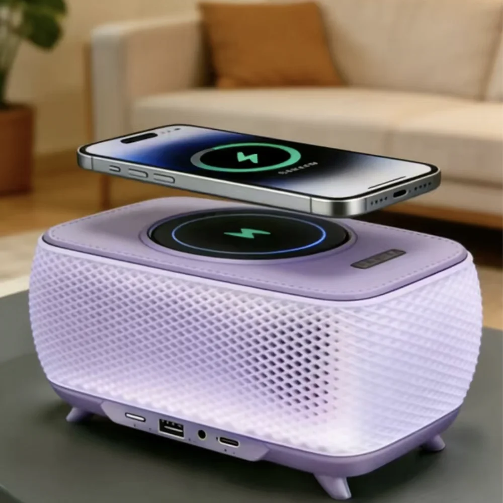 Фото Портативная Bluetooth-колонка VYOPBC с беспроводной зарядкой, подсветкой и мощными басами для рабочего стола №5