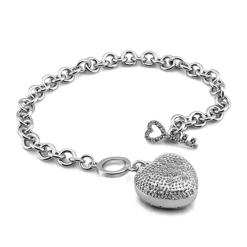 

Женский серебряный браслет из серебра 925 пробы, Изящные Ювелирные изделия, браслет с блестящим сердцем, аксессуары из серебра пробы, аксессу...