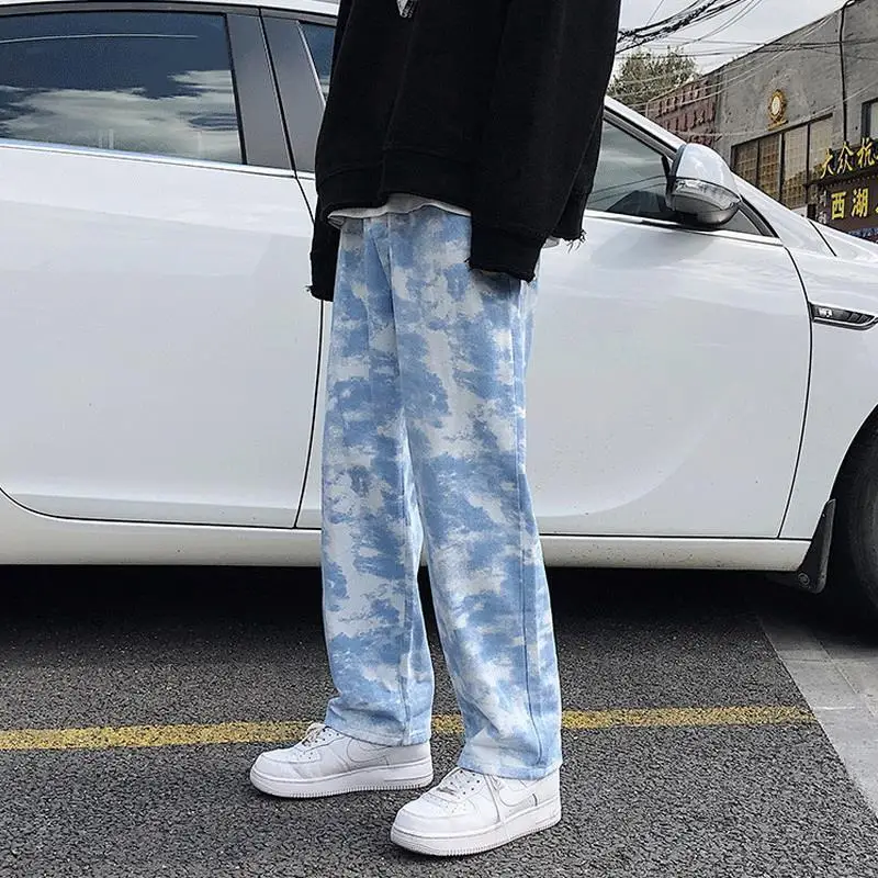 DEEPTOWN Y2K Pink Jeans Men Loose Camouflage Straight Denim Pants Casual Blue Printed Trousers Male Streetwear Harajuku Spring