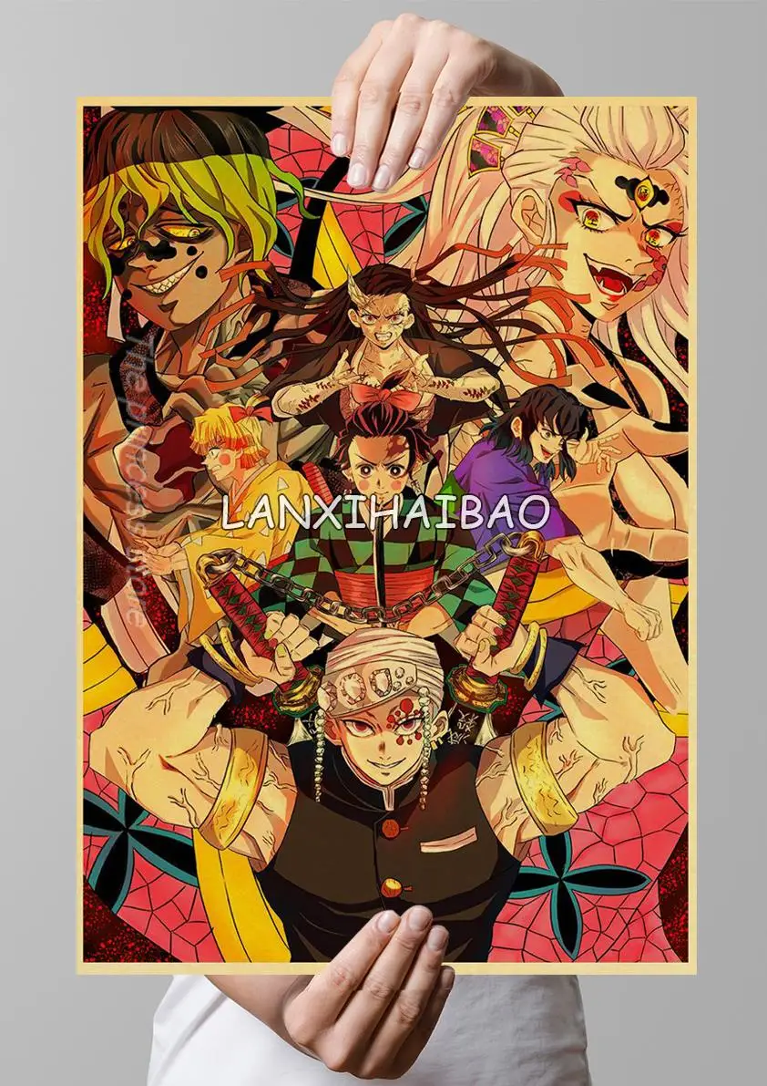 

NEW！Demon Slayer Kimetsu No Yaiba Anime Retro Poster Art Wall Painting Kraft Paper Printing for Modern Living Room Home Decor