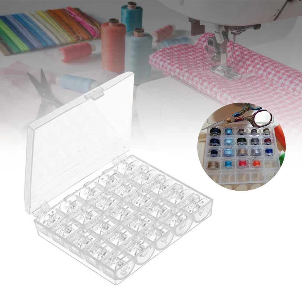 

25Pcs Sewing Machine Bobbins Plastic Transparent Bobbins with Storage Case Wire Spools for Sewing Machine Handcraft Tools