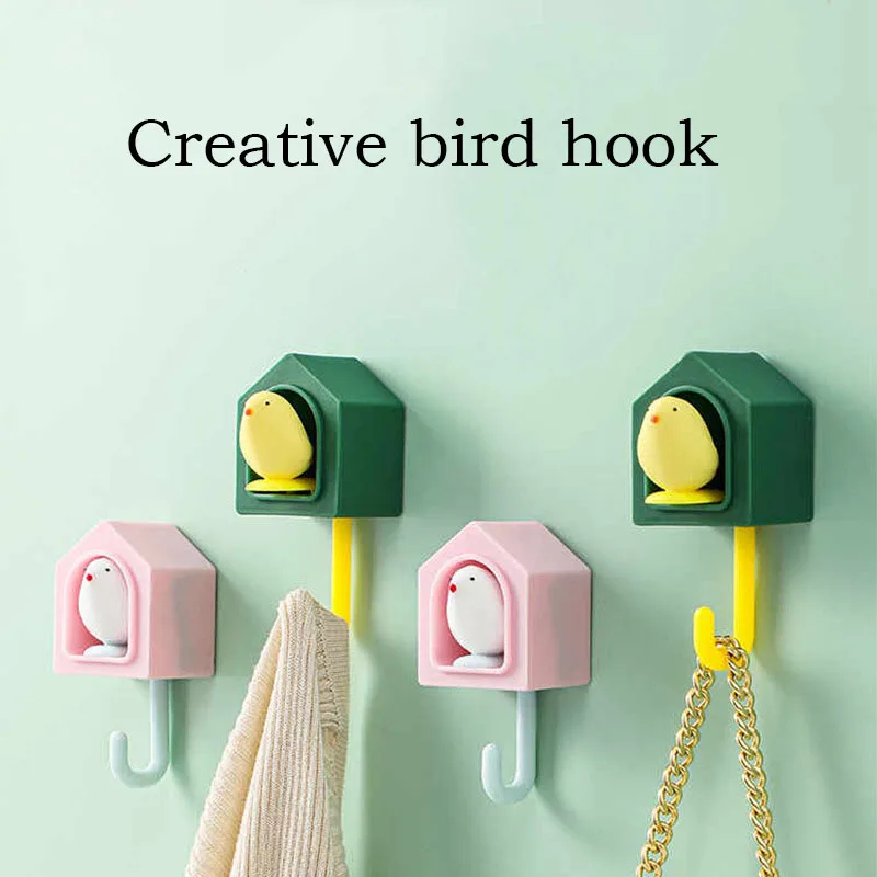 

Creative Bird Hook Strong Adhesive Wall Hanging Kitchen Cute No Trace No Punch Behind Door Waterproof Bathroom Hook Wholesale