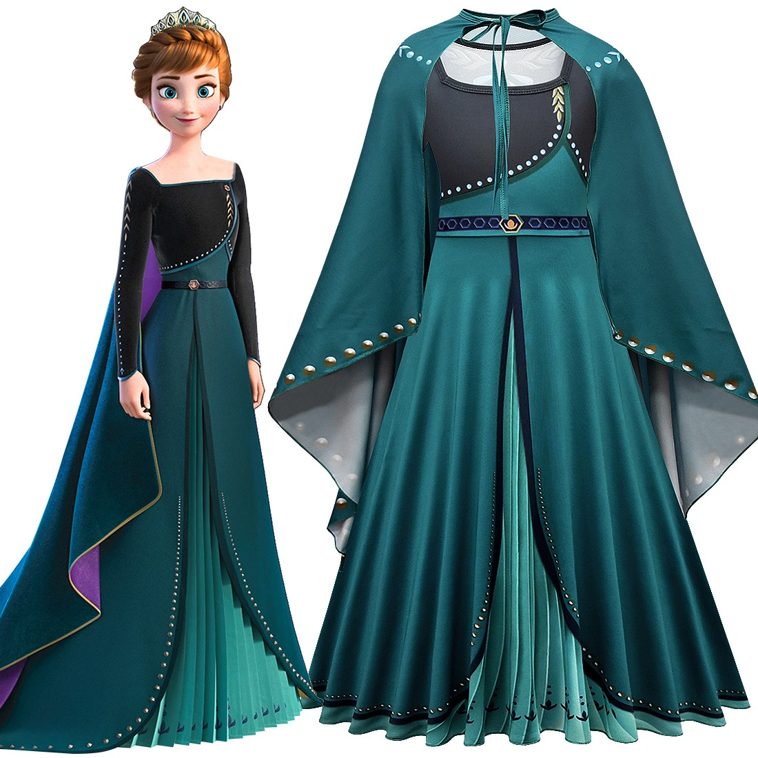 

Disney Frozen Anna Dress Kids Costume with Cloak Children Cosplay Princess Clothes Snow Queen Halloween Birthday Party Dresses