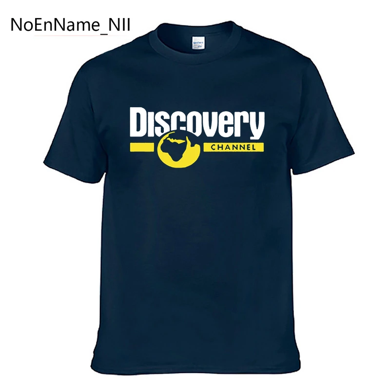 

2022 Discovery Channel Logo Print Men's T-Shirt Cable TV Documentary Fashion Cool Tops Black O Neck Cotton Short Sleeve