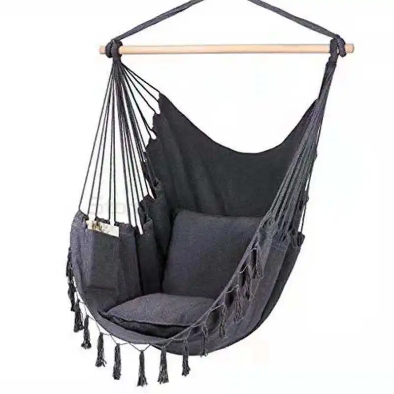 

Outdoor Indoor Hanging Hammock Chair Swing Camping Garden Load 150KG With 2 X Seat Cushions