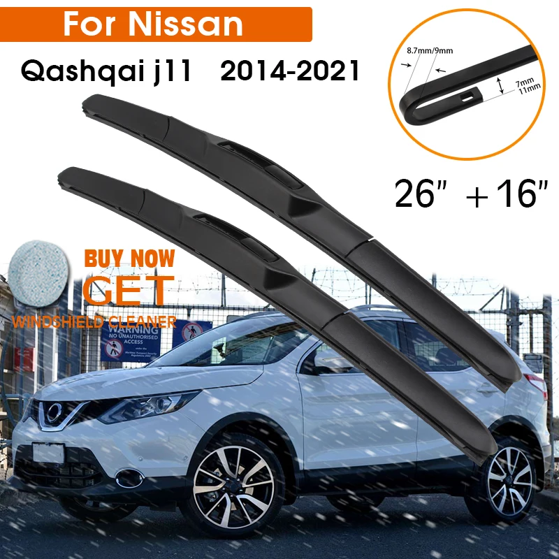 

Car Wiper Blade For Nissan Qashqai j11 2014-2021 Windshield Rubber Silicon Refill Front Window Wiper 26"+16" LHDRHD Accessories