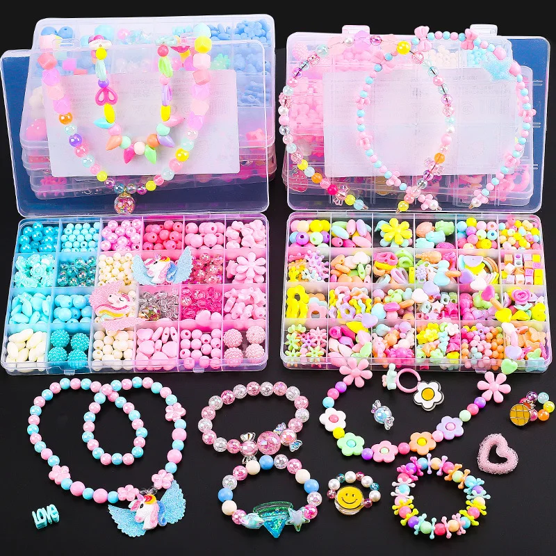 

Make Bracelet Beads Toys 24 DIY Bead Kits Creative Loose Spaced Beads Crafts Making Bracelets Necklaces Girls Toy Gifts